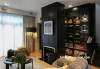 black fireplace, fireplace, black and white, lounge, living room, black feature wall