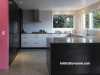 Kitchen, pink and black kitchen, kitchen benches, splash back, concrete flooring, Resene