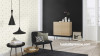 black and white lounge, black and white interior, monochrome interior, black and white living